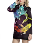 Colorful Pisces Sign Print Pullover Hoodie Dress