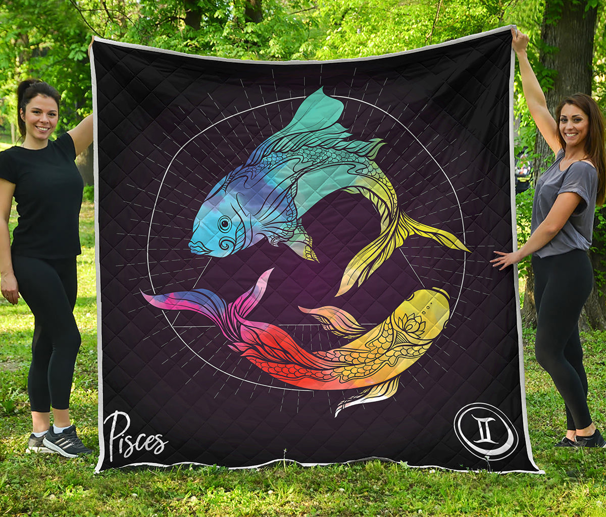 Colorful Pisces Sign Print Quilt
