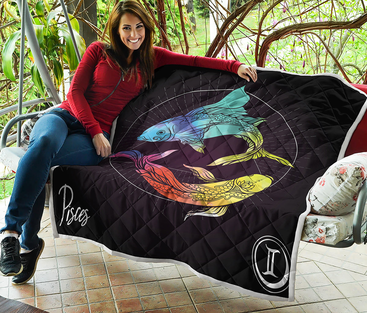 Colorful Pisces Sign Print Quilt