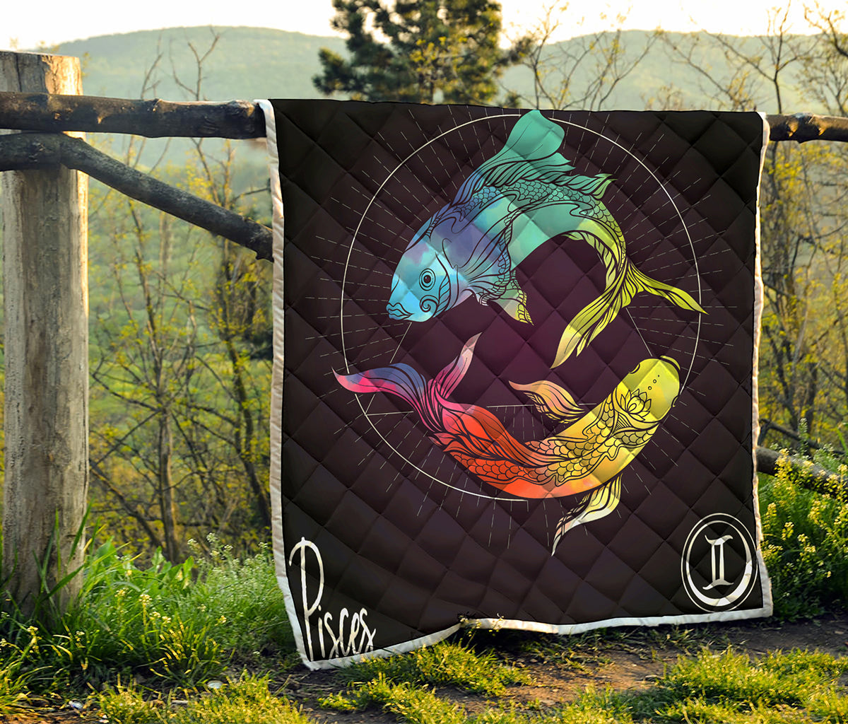 Colorful Pisces Sign Print Quilt