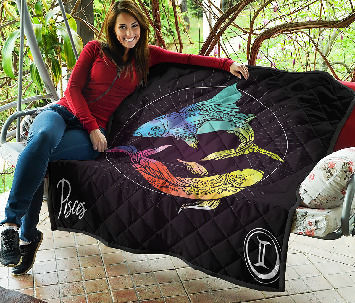 Colorful Pisces Sign Print Quilt