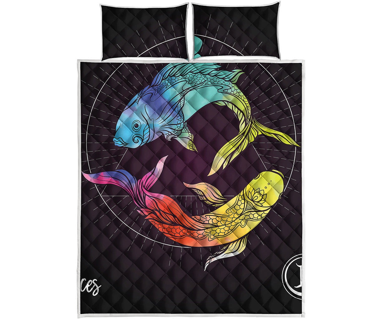 Colorful Pisces Sign Print Quilt Bed Set