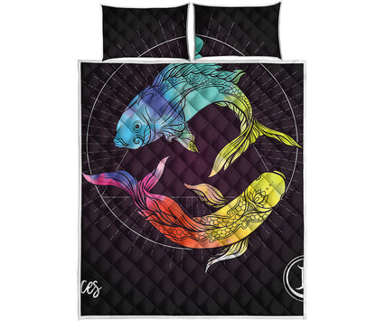 Colorful Pisces Sign Print Quilt Bed Set