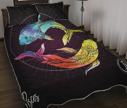 Colorful Pisces Sign Print Quilt Bed Set