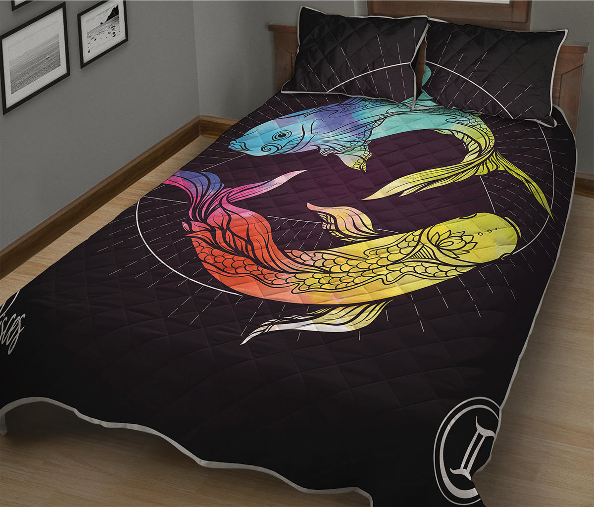 Colorful Pisces Sign Print Quilt Bed Set