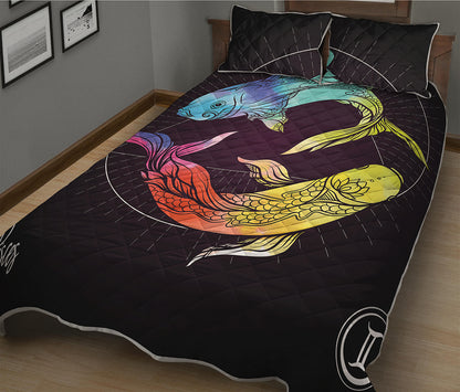 Colorful Pisces Sign Print Quilt Bed Set
