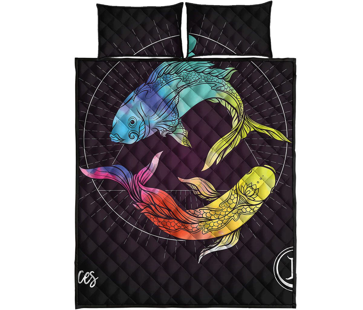 Colorful Pisces Sign Print Quilt Bed Set