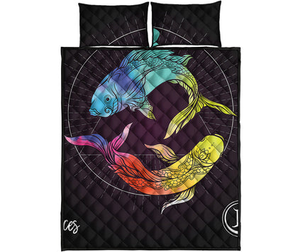 Colorful Pisces Sign Print Quilt Bed Set
