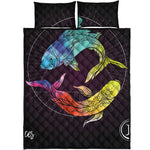 Colorful Pisces Sign Print Quilt Bed Set