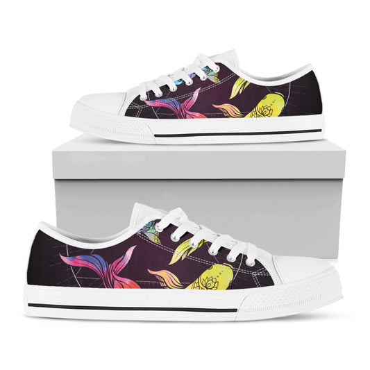 Colorful Pisces Sign Print White Low Top Shoes
