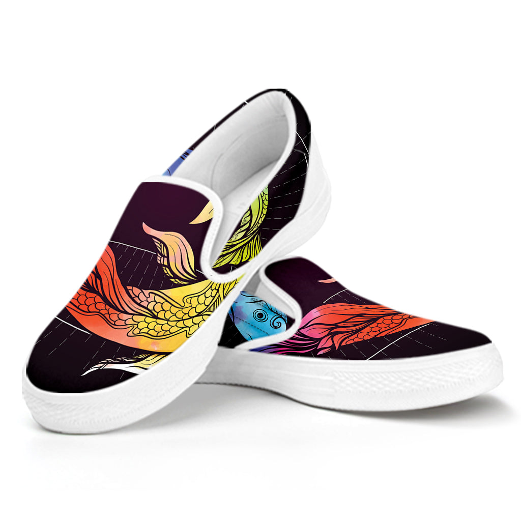 Colorful Pisces Sign Print White Slip On Shoes