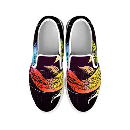 Colorful Pisces Sign Print White Slip On Shoes