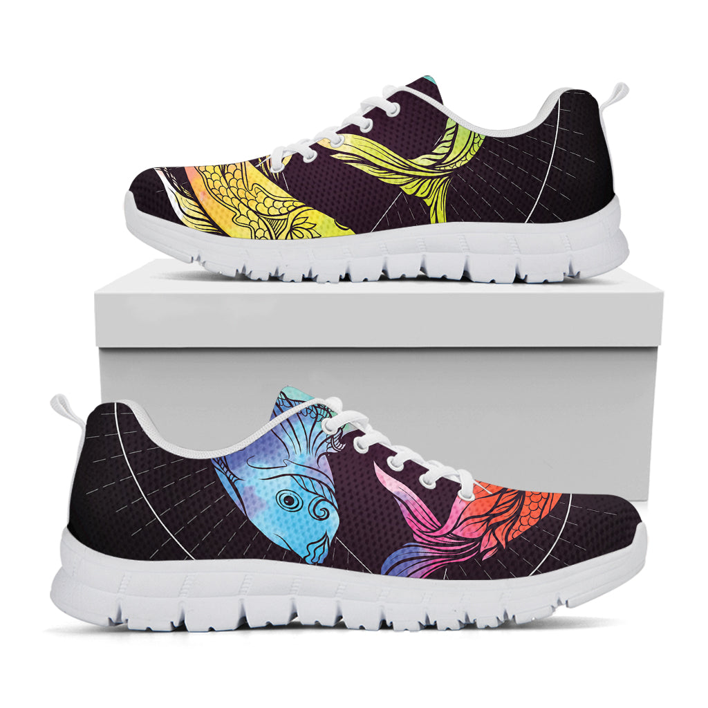 Colorful Pisces Sign Print White Sneakers