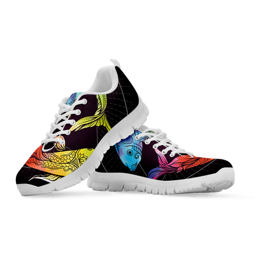 Colorful Pisces Sign Print White Sneakers