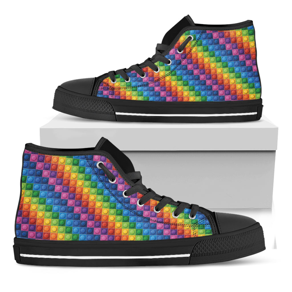 Colorful Plastic Building Blocks Print Black High Top Shoes