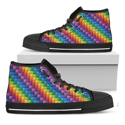 Colorful Plastic Building Blocks Print Black High Top Shoes