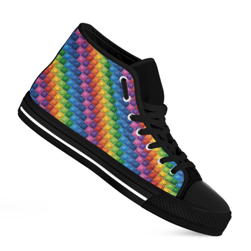 Colorful Plastic Building Blocks Print Black High Top Shoes