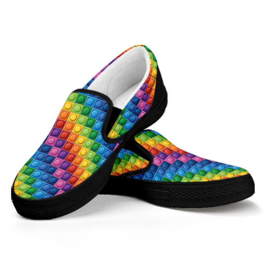 Colorful Plastic Building Blocks Print Black Slip On Shoes