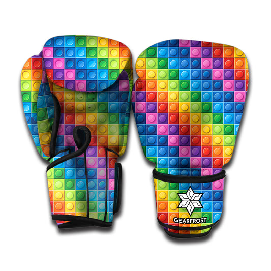 Colorful Plastic Building Blocks Print Boxing Gloves
