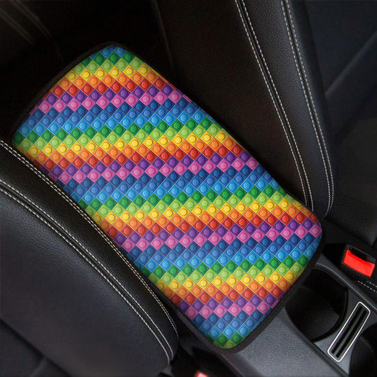 Colorful Plastic Building Blocks Print Car Center Console Cover