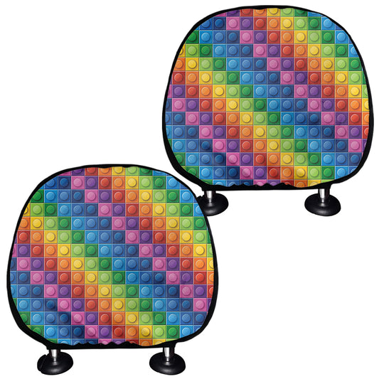 Colorful Plastic Building Blocks Print Car Headrest Covers