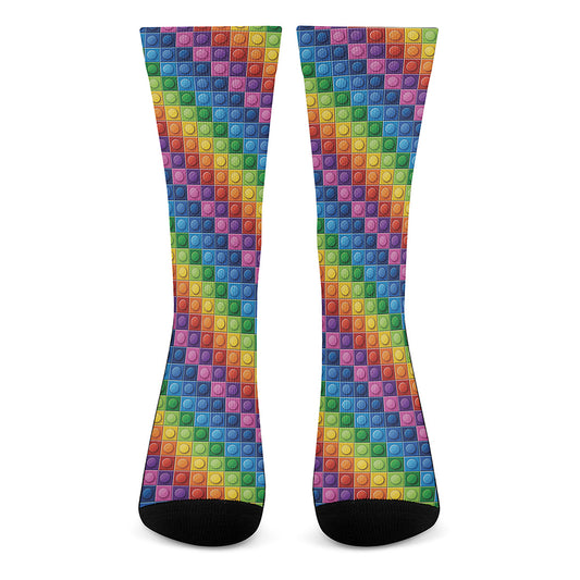 Colorful Plastic Building Blocks Print Crew Socks