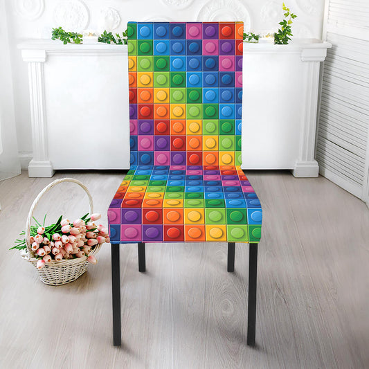 Colorful Plastic Building Blocks Print Dining Chair Slipcover