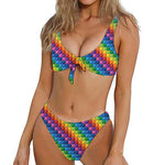 Colorful Plastic Building Blocks Print Front Bow Tie Bikini