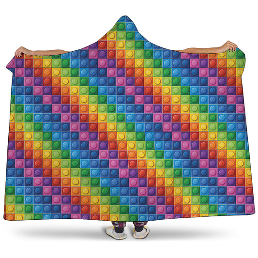 Colorful Plastic Building Blocks Print Hooded Blanket