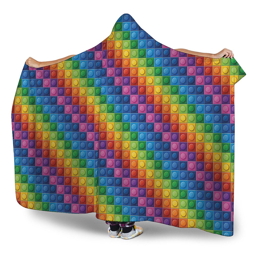 Colorful Plastic Building Blocks Print Hooded Blanket