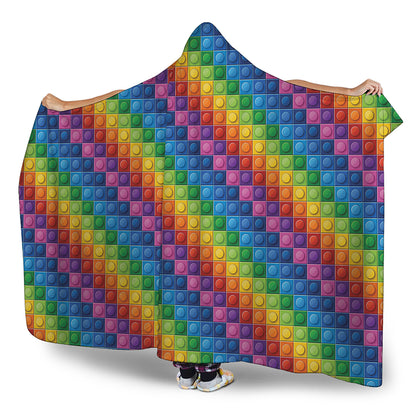 Colorful Plastic Building Blocks Print Hooded Blanket