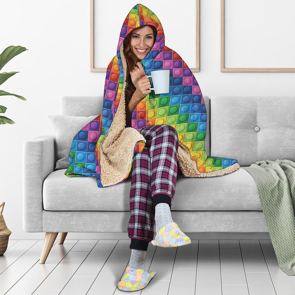Colorful Plastic Building Blocks Print Hooded Blanket