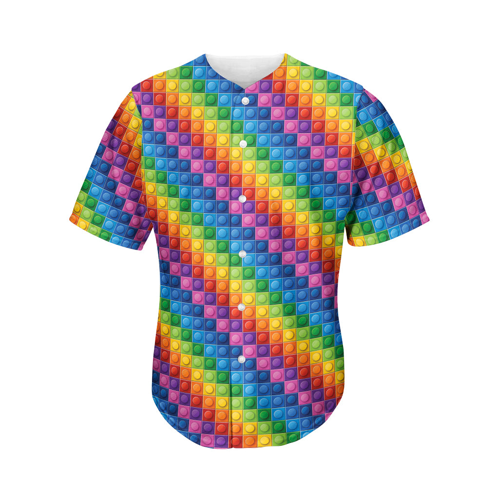 Colorful Plastic Building Blocks Print Men's Baseball Jersey