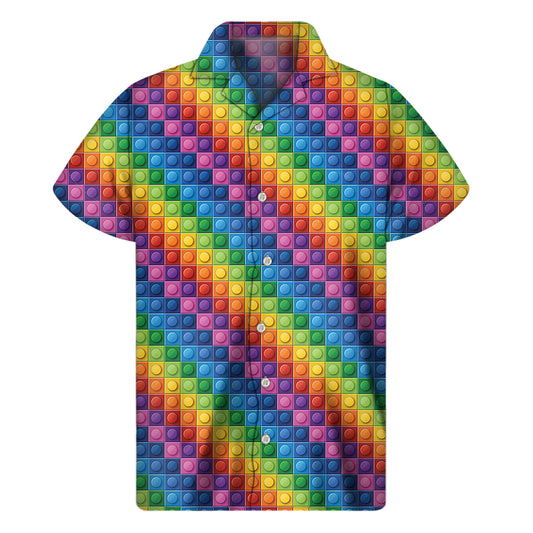 Colorful Plastic Building Blocks Print Men's Short Sleeve Shirt