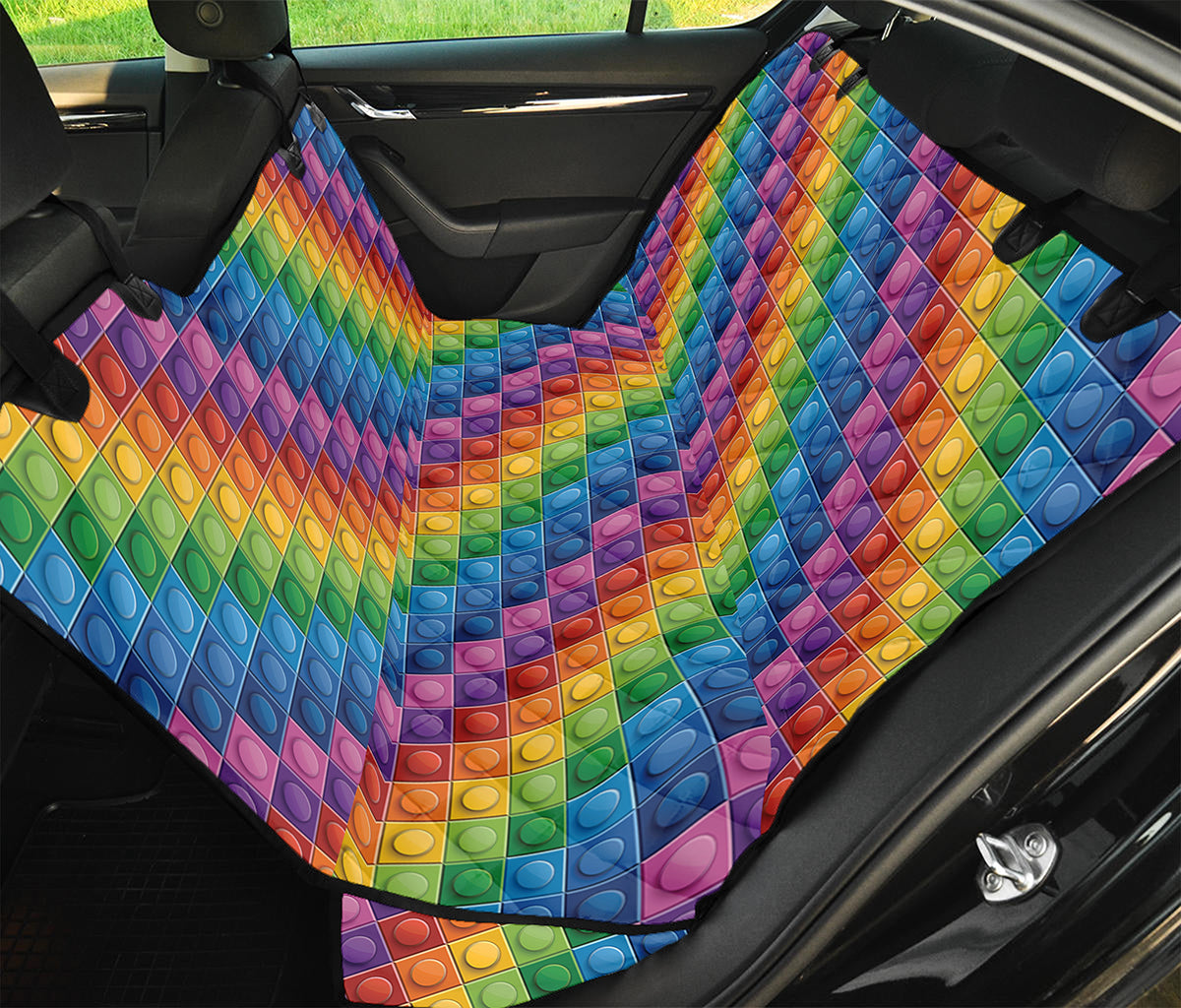 Colorful Plastic Building Blocks Print Pet Car Back Seat Cover