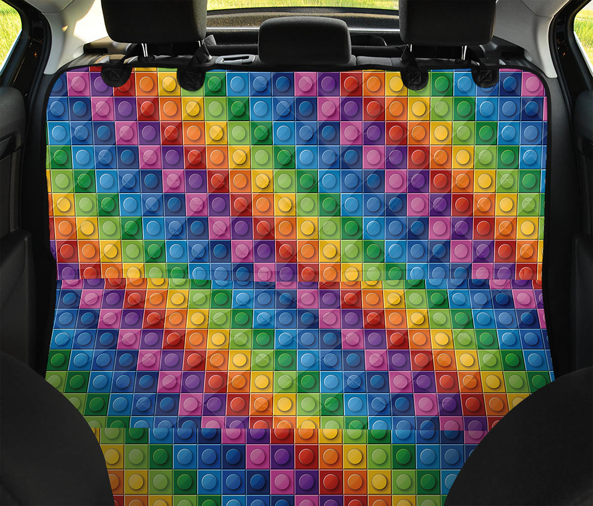 Colorful Plastic Building Blocks Print Pet Car Back Seat Cover