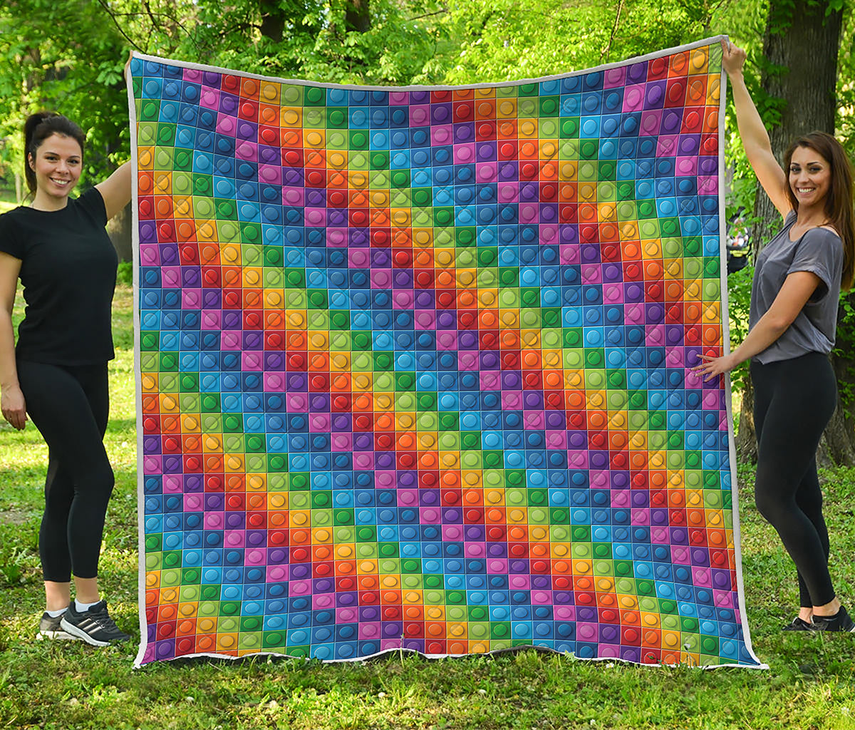 Colorful Plastic Building Blocks Print Quilt