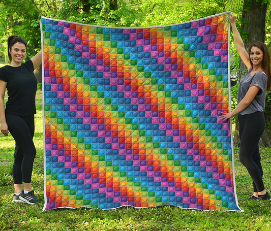 Colorful Plastic Building Blocks Print Quilt