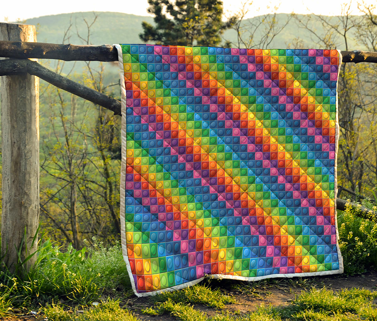 Colorful Plastic Building Blocks Print Quilt