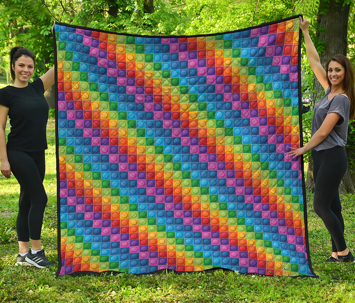 Colorful Plastic Building Blocks Print Quilt