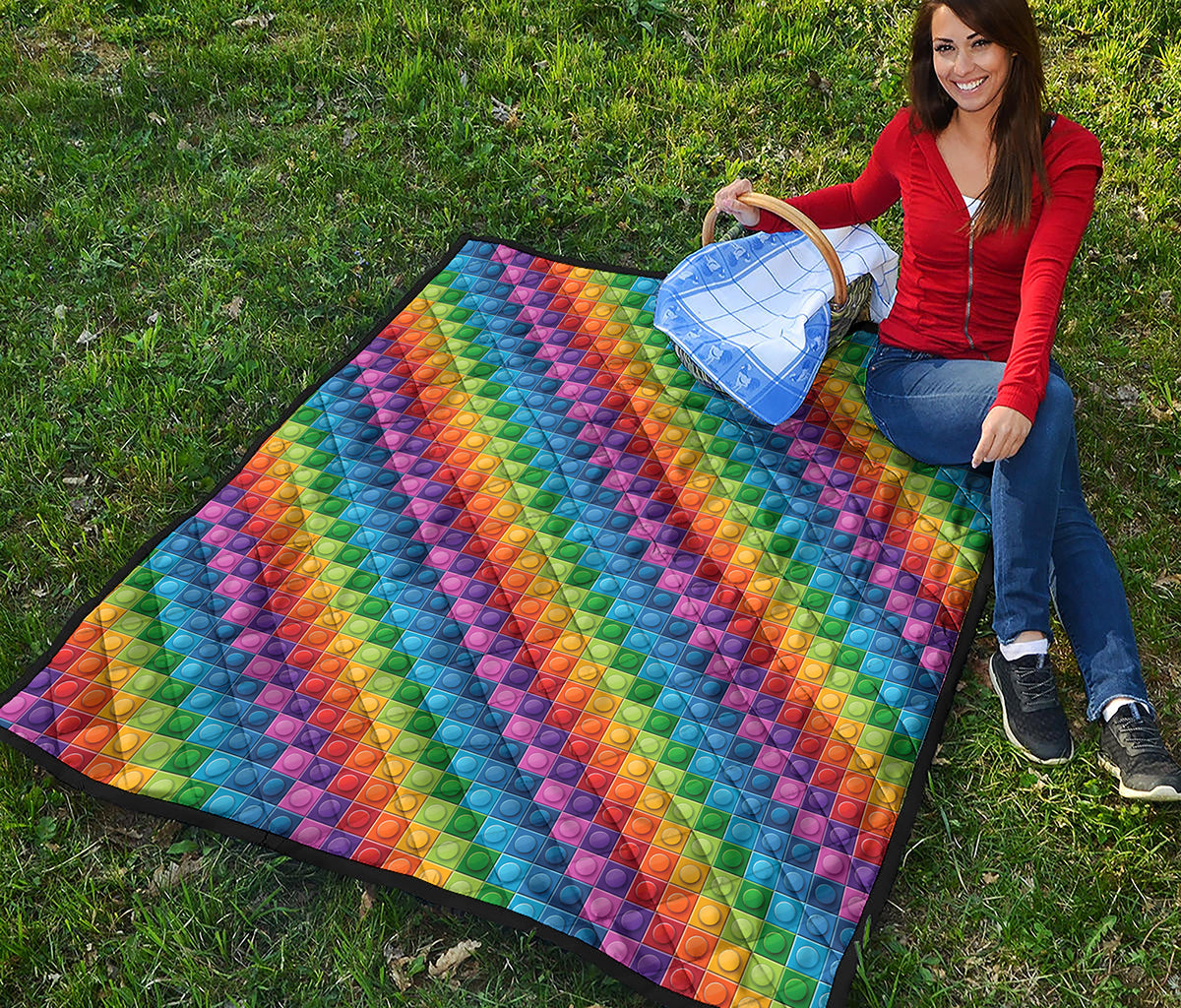 Colorful Plastic Building Blocks Print Quilt