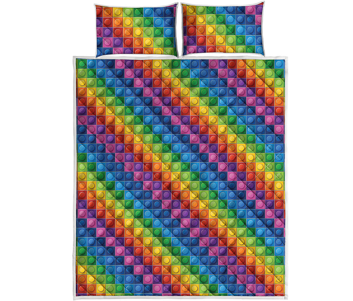 Colorful Plastic Building Blocks Print Quilt Bed Set