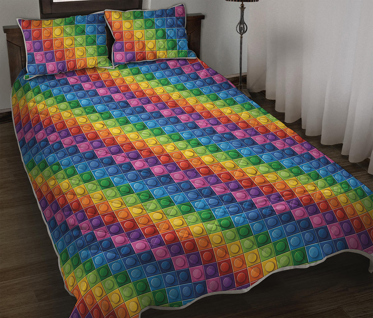 Colorful Plastic Building Blocks Print Quilt Bed Set