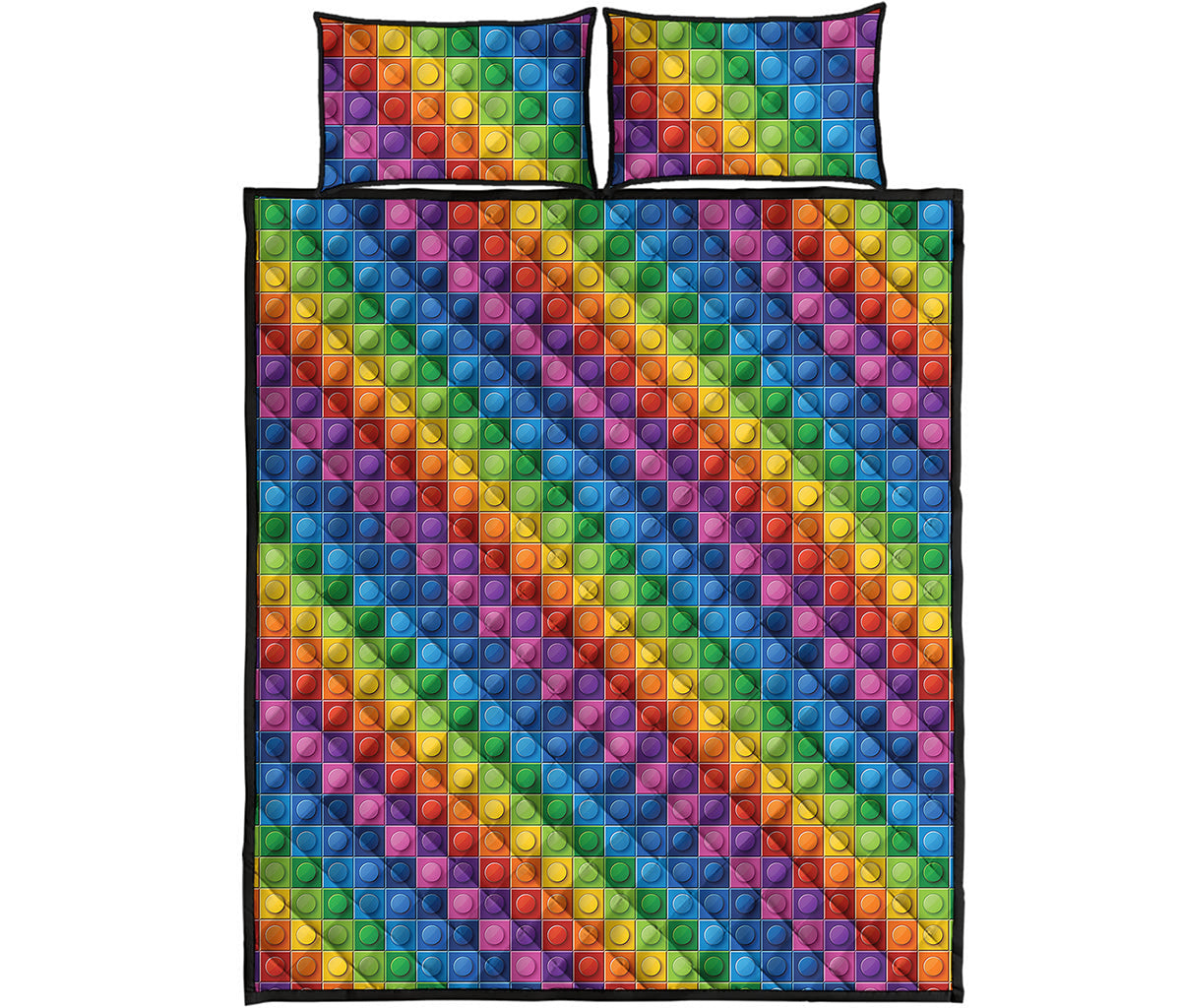 Colorful Plastic Building Blocks Print Quilt Bed Set