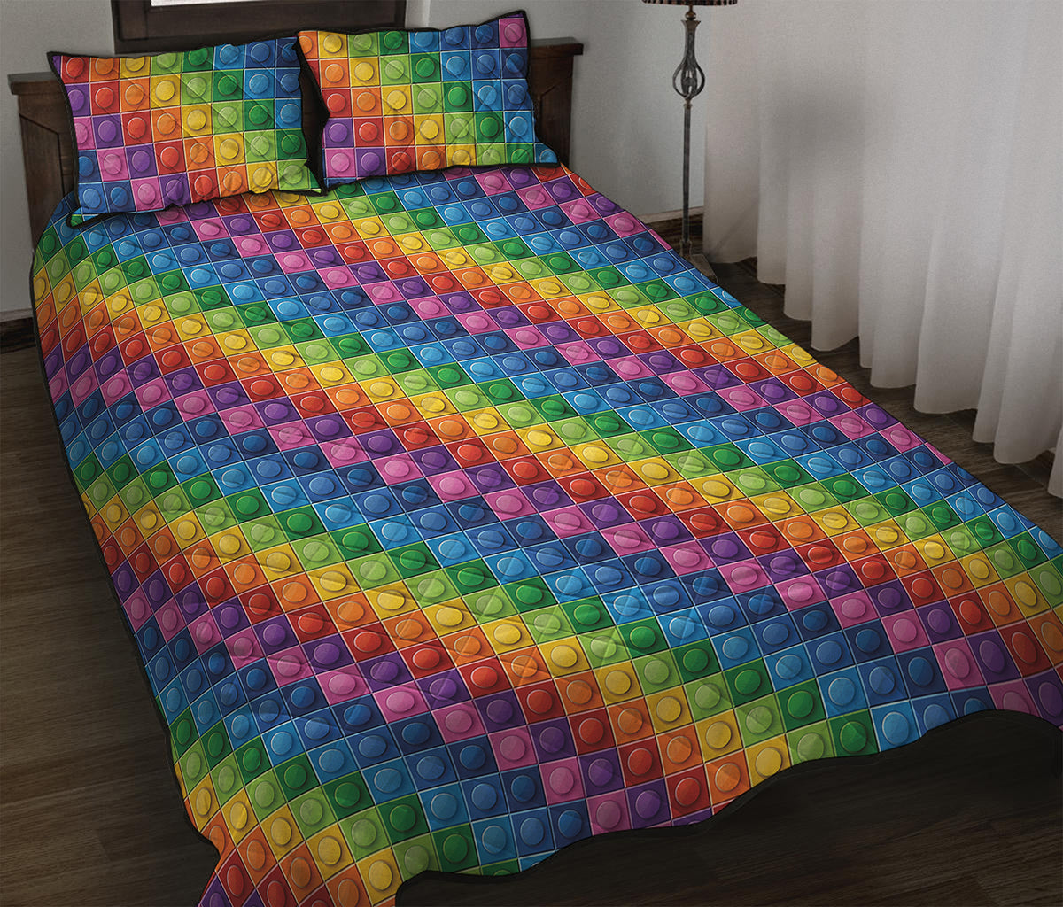Colorful Plastic Building Blocks Print Quilt Bed Set