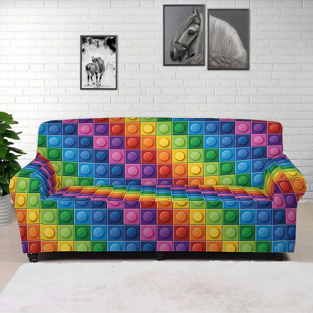 Colorful Plastic Building Blocks Print Sofa Cover