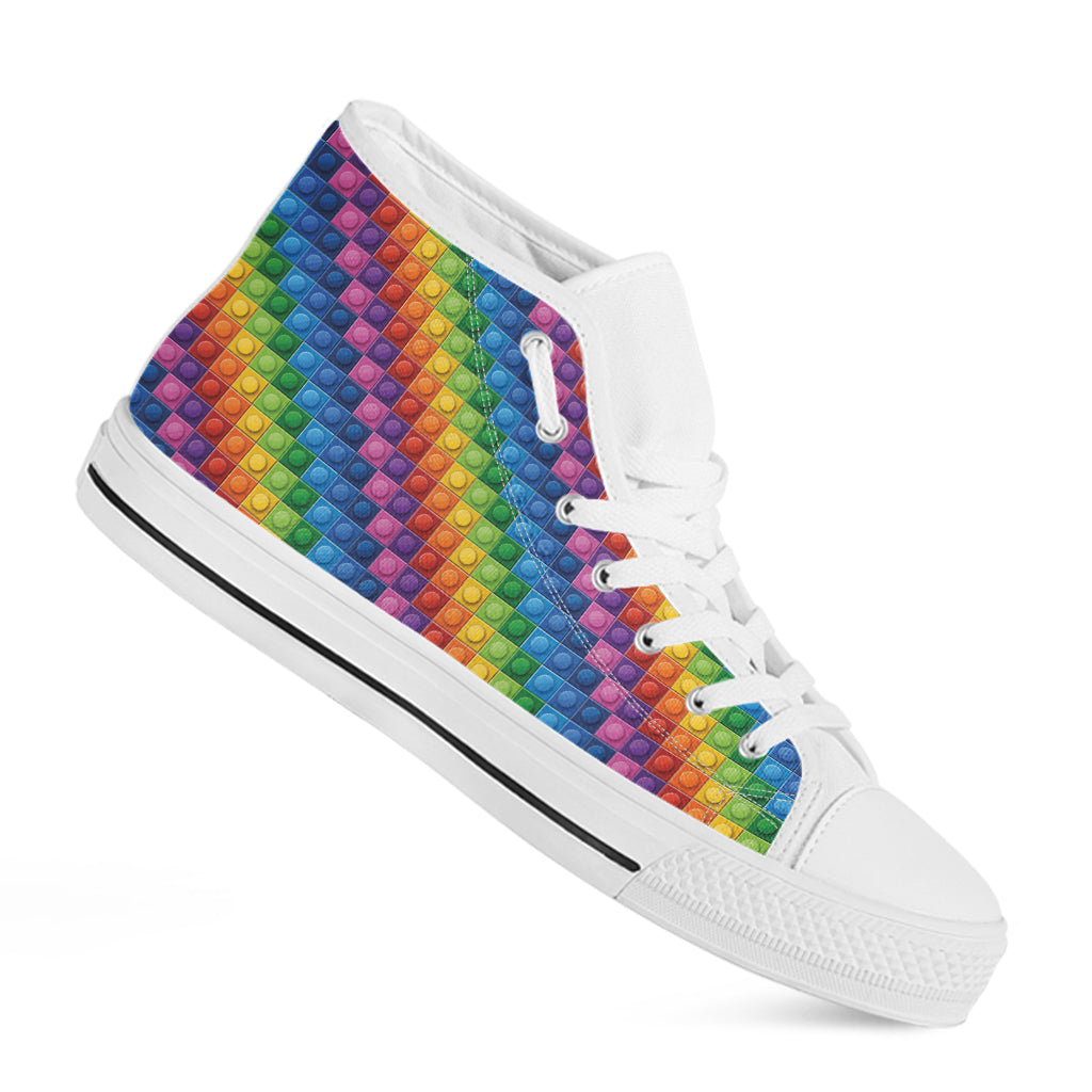 Colorful Plastic Building Blocks Print White High Top Shoes