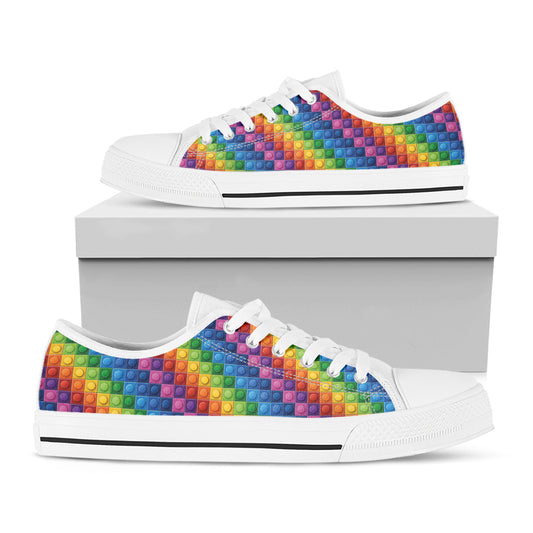 Colorful Plastic Building Blocks Print White Low Top Shoes