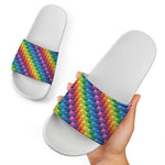 Colorful Plastic Building Blocks Print White Slide Sandals