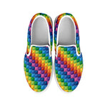 Colorful Plastic Building Blocks Print White Slip On Shoes